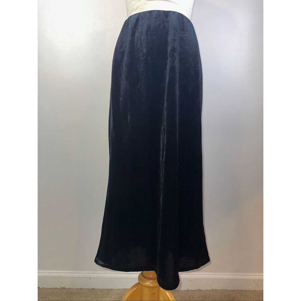 Anthropologie Sz M Tilda Velvet Slip Skirt Black Midi Bias Cut - Picture 2 of 11